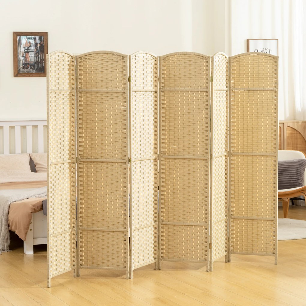 Biombo de interior em madeira com 6 painéis, 240 x 170 cm, divisória dobrável para sala de estar, quarto, acabamento natural