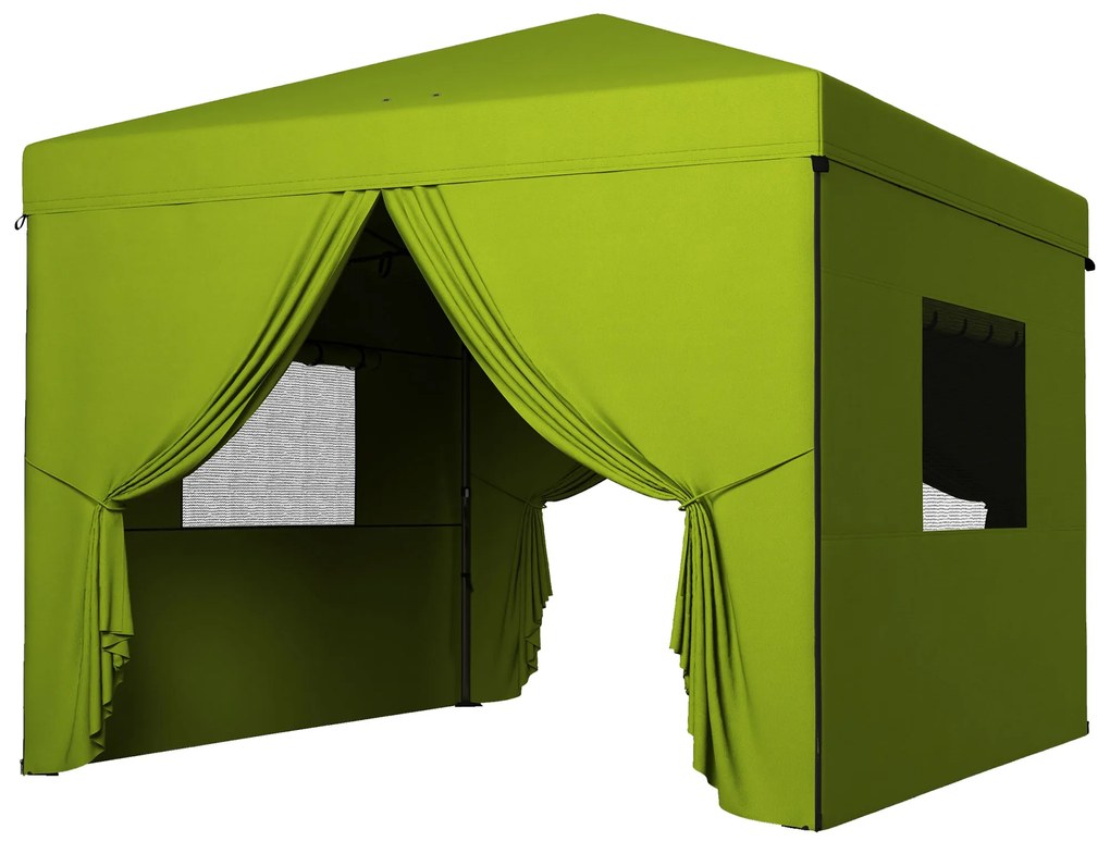 Outsunny Tenda Dobrável 3x3 m Tenda de Jardim com 4 Paredes Laterais 2 Janelas de Malha Altura Ajustável Impermeável e Anti-UV Verde