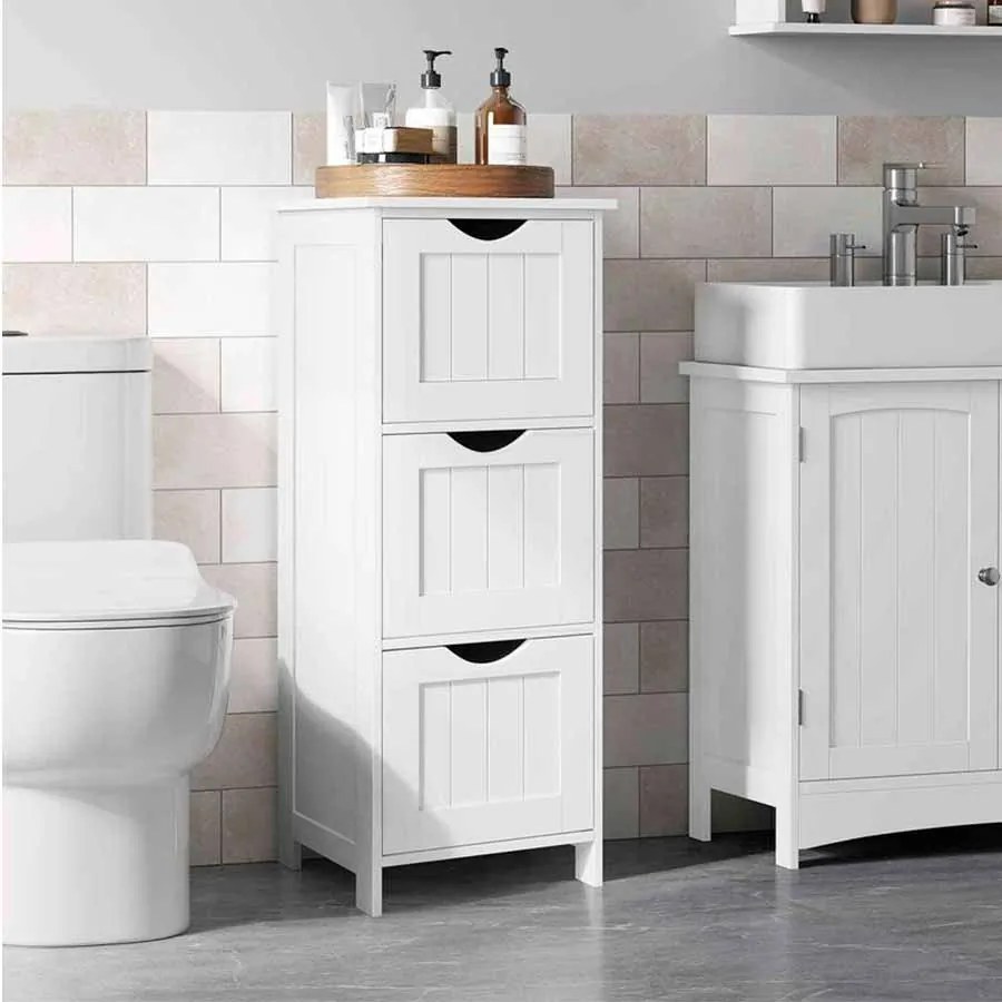 Armário de arrumação casa de banho com 3 gavetas 32 x 30 x 81 cm Branco