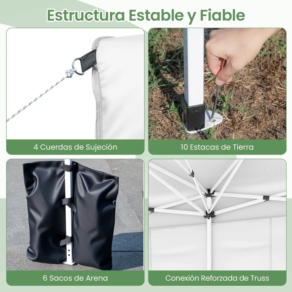 Tenda dobrável com 6 painéis laterais 300 x 600 x 250-270 cm, 6 x Sacos de areia, estrutura metálica, altura ajustável, 10 estacas, 6 cordas, saco com