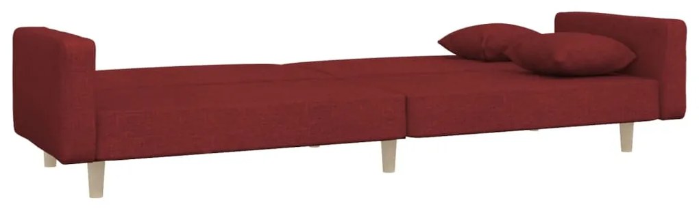 Sofá-cama 2 lugares com duas almofadas tecido vermelho tinto