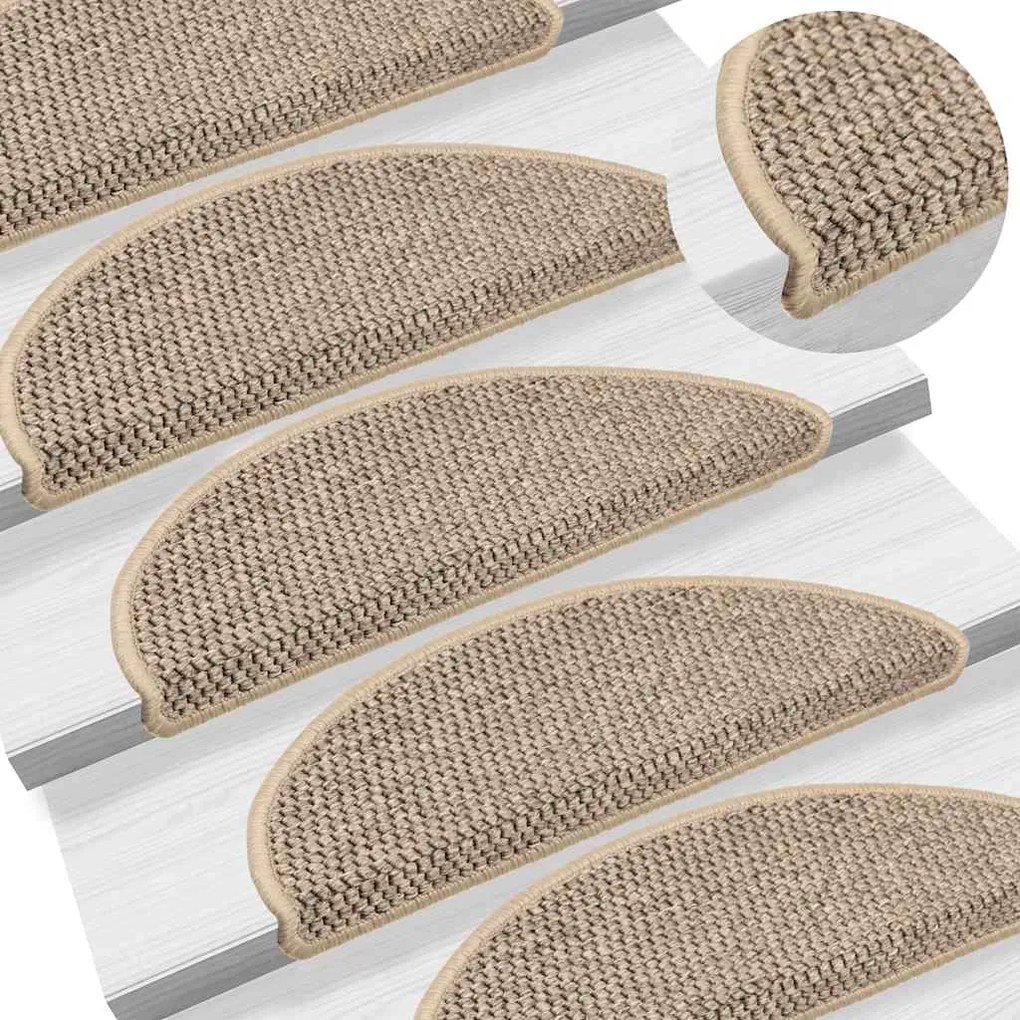 Tapetes escada adesivos aspeto sisal 30 pcs 56x17x3cm cor areia