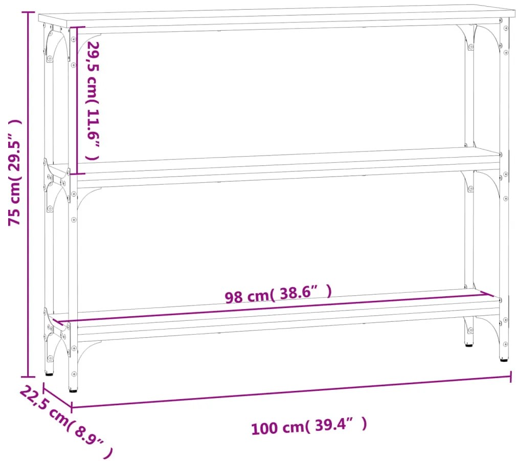 Mesa consola 100x22,5x75cm derivados de madeira cinzento sonoma