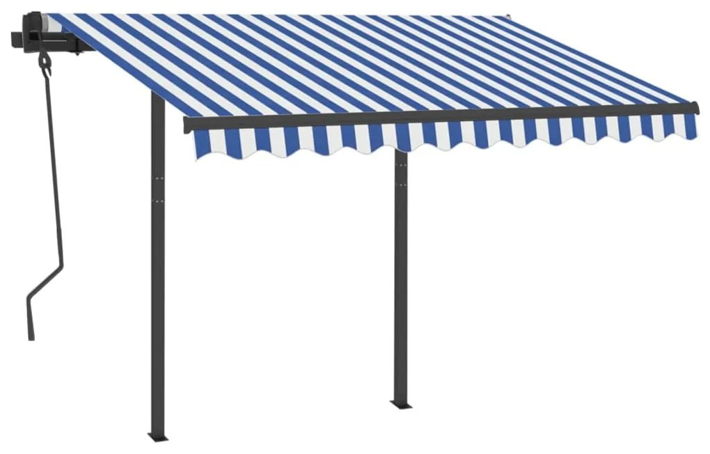 Toldo retrátil automático com postes 3x2,5 m azul e branco