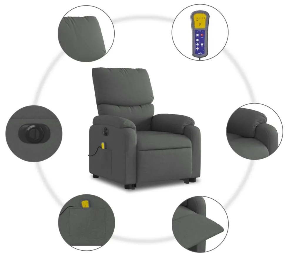 Poltrona elétrica elevatória massagens tecido cinzento-escuro