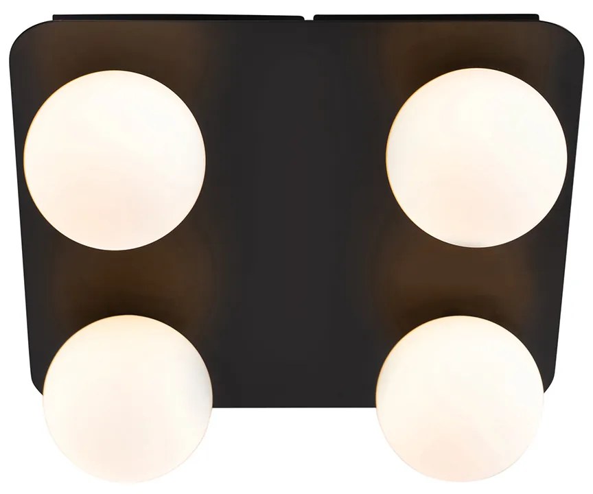 Candeeiro de teto moderno para casa de banho preto quadrado 4 luzes - Cederic