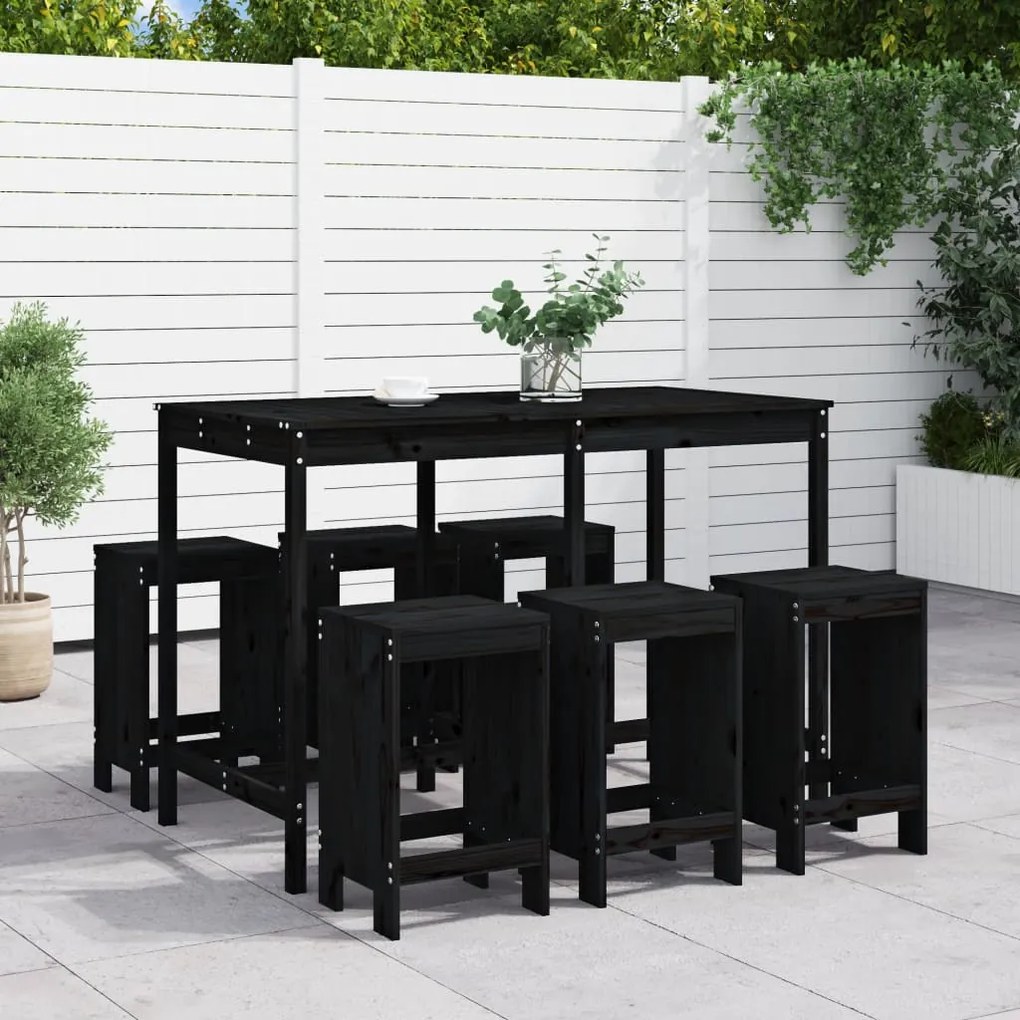 vidaXL 7 pcs conjunto de bar para jardim pinho maciço preto