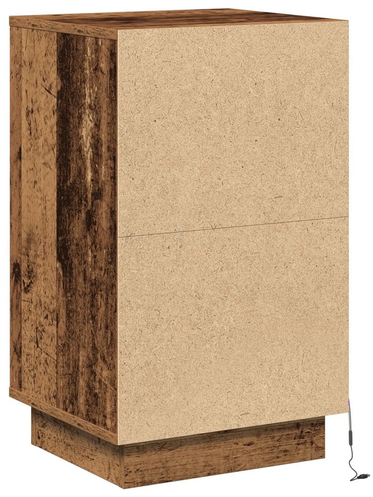 Mesa de Cabeceira com LED Madeira Velha 39x34,5x65 cm Madeira de Engen
