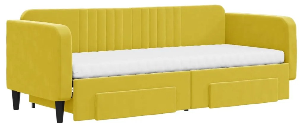 Sofá-cama com gavetão e gavetas 80x200 cm veludo amarelo