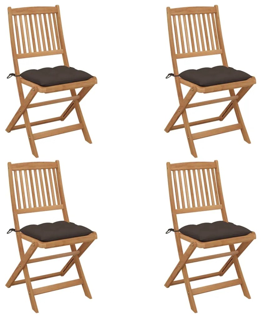 vidaXL Cadeiras de jardim dobráveis c/ almofadões 4 pcs acácia maciça