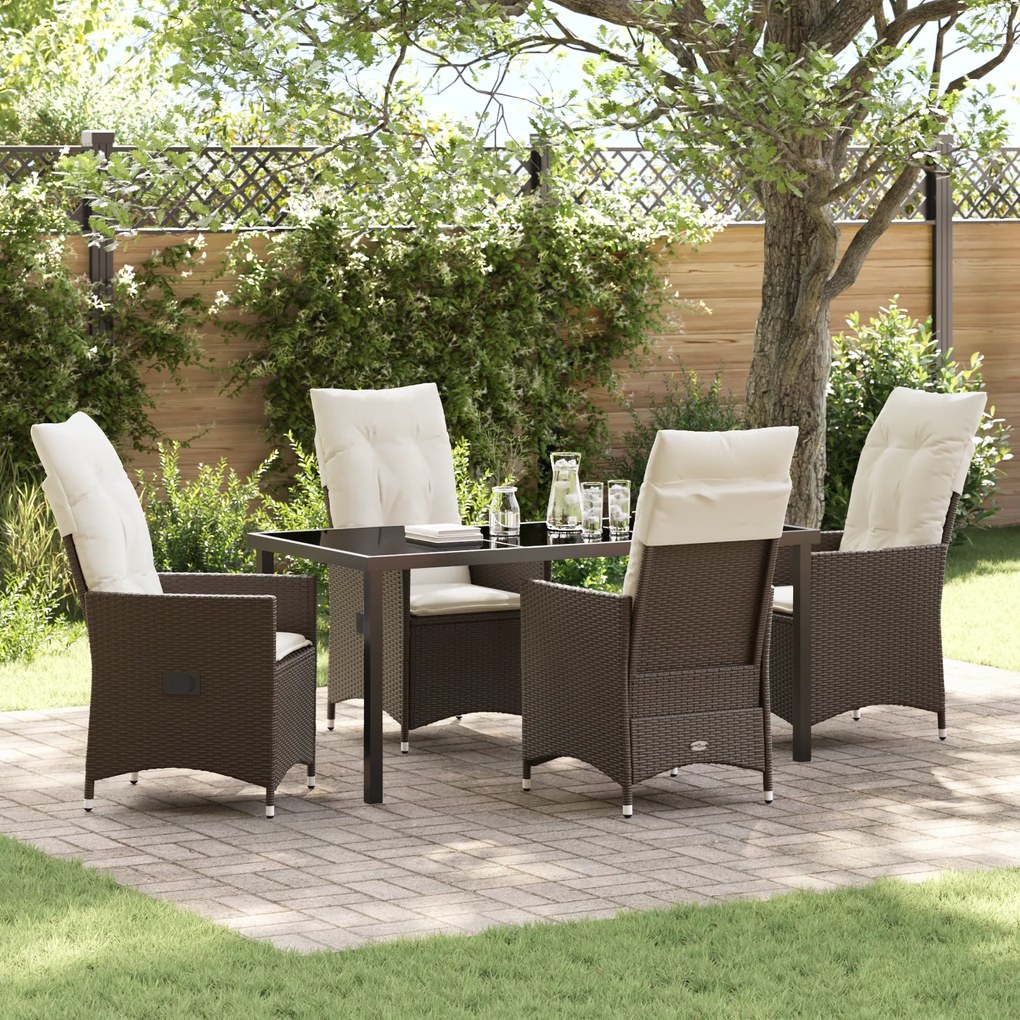 vidaXL Conjunto de Jantar de Jardim com Almofadas, Castanho, Rattan Poli