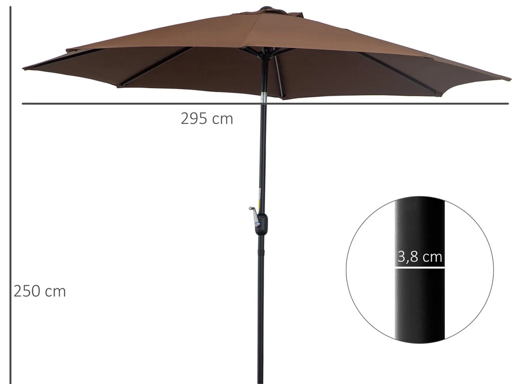 Chapéu de Sol de Jardim Ø295x250cm com Manivela Chapéu de Sol Exterior