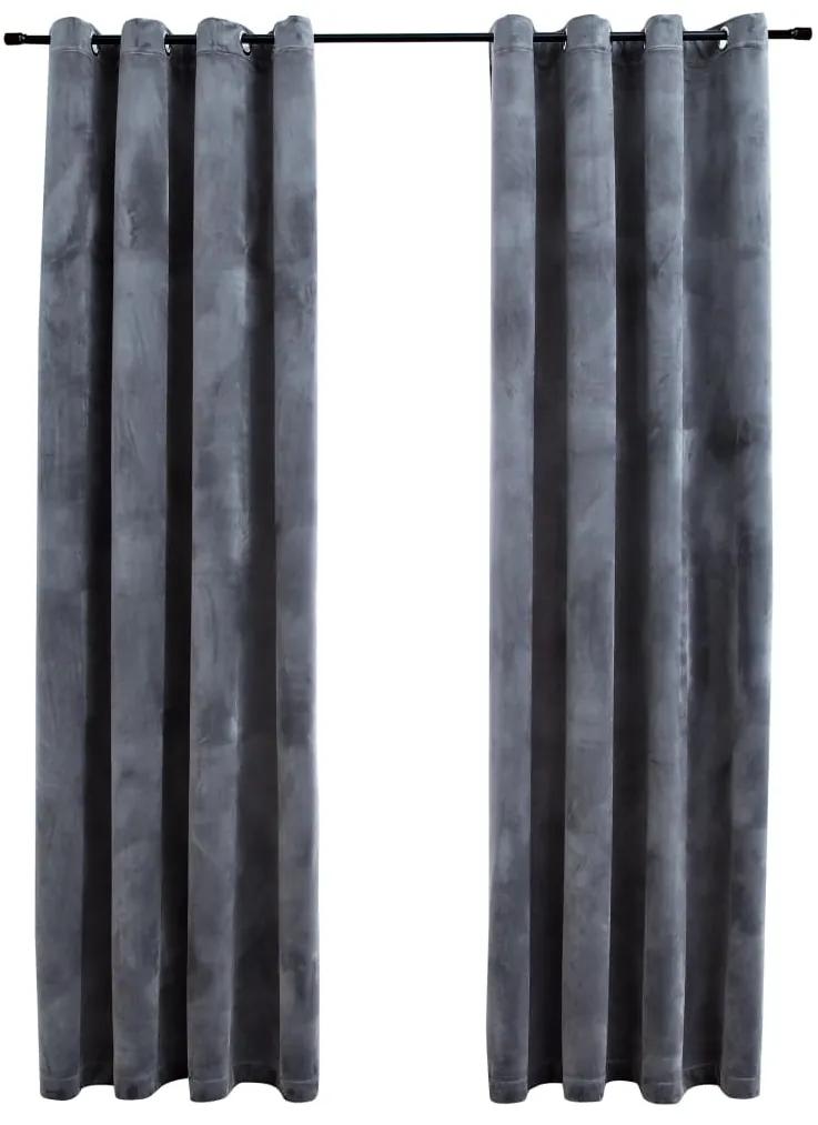 Cortinas blackout com argolas 2 pcs 140x245 cm veludo antracite
