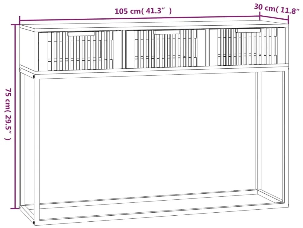 Mesa consola 105x30x75 cm derivados de madeira e ferro branco