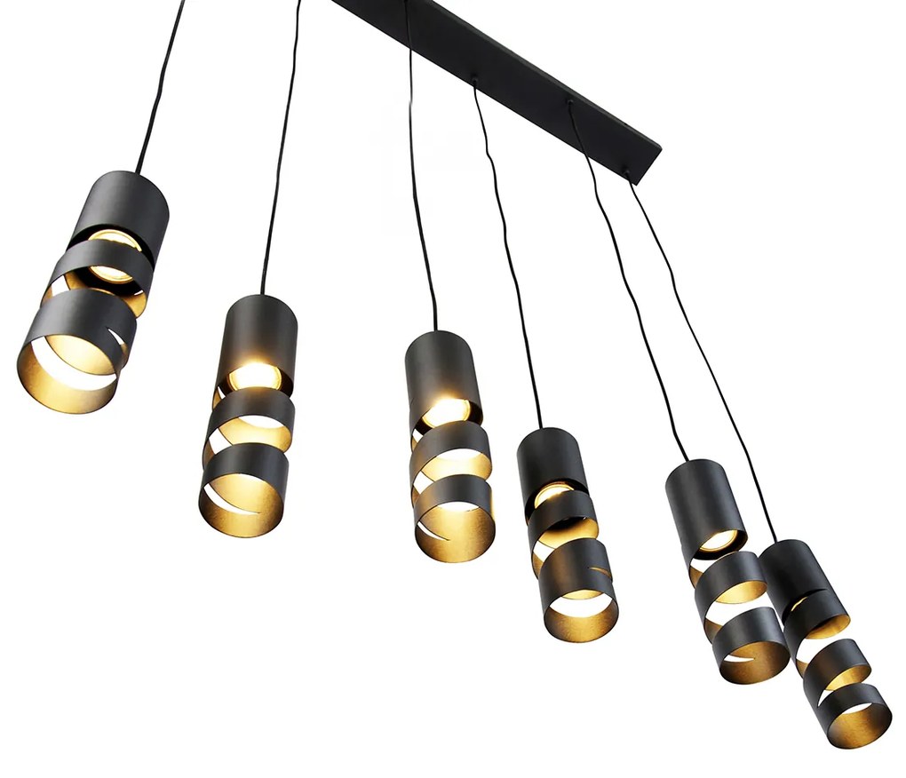 Candeeiro suspenso moderno preto com 6 luzes - Stream Moderno