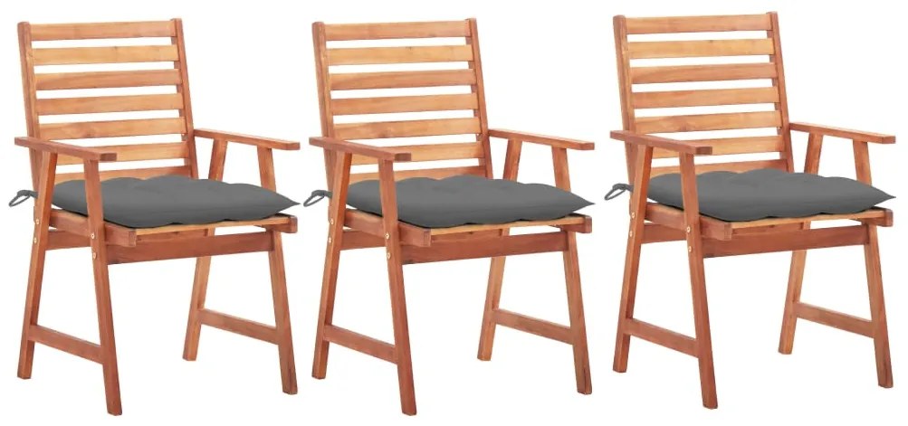 Cadeiras de jantar p/ jardim 3 pcs c/ almofadões acácia maciça