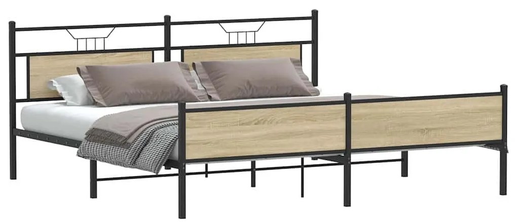 Estrutura de cama sem colchão 200x200cm metal carvalho sonoma