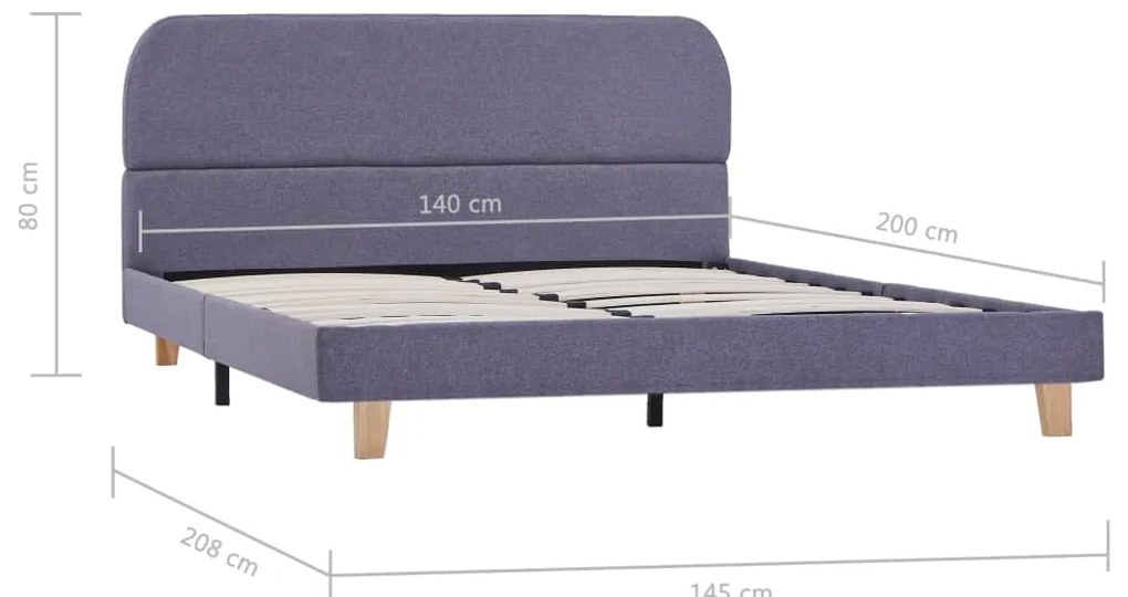 Estrutura de cama em tecido 140x200 cm cinzento-claro
