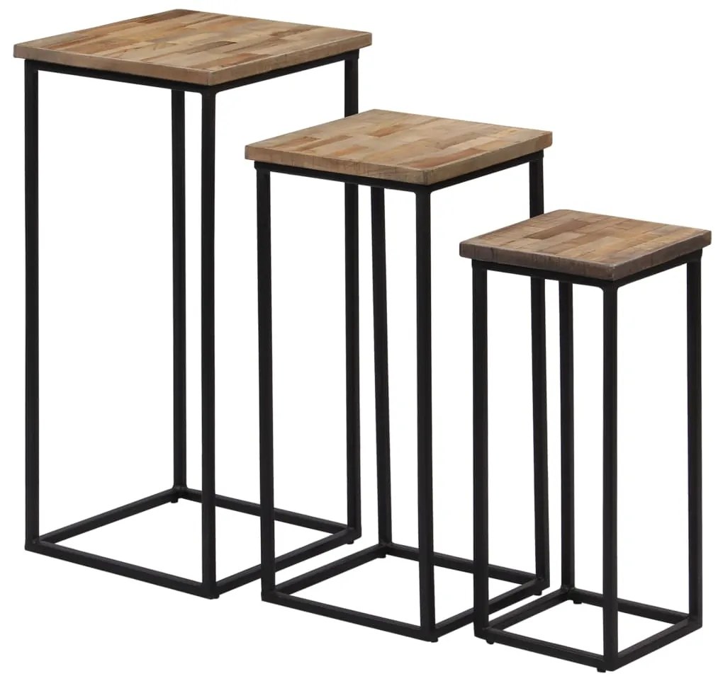 Conjunto de mesas para plantas 3 pcs teca recuperada