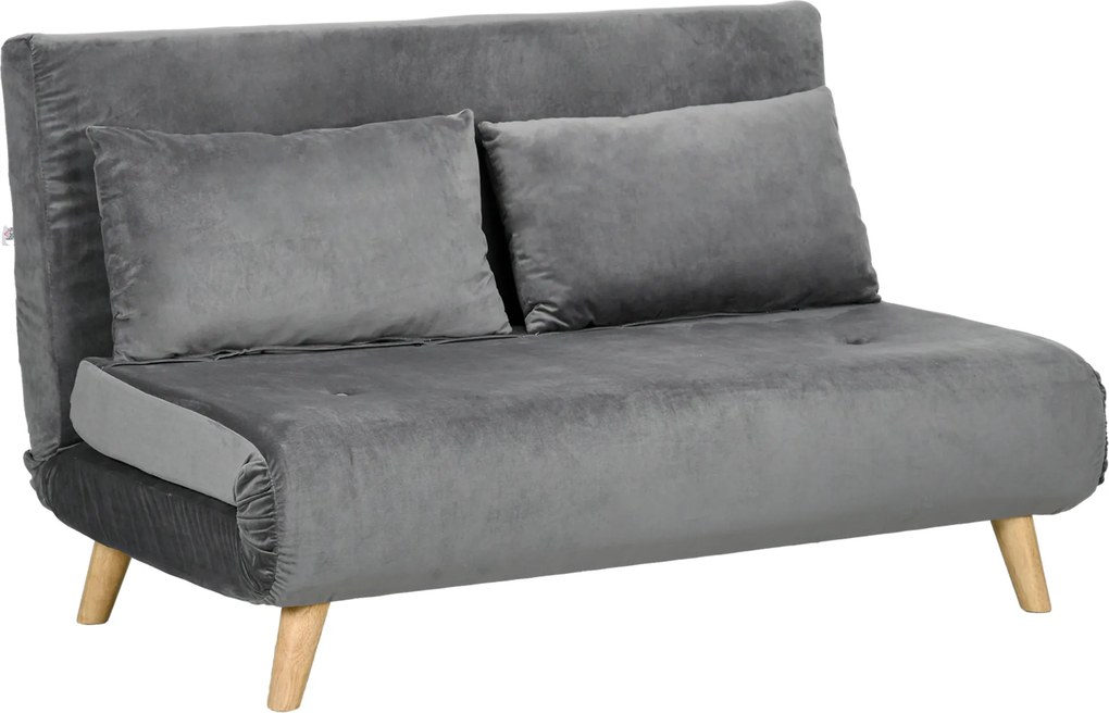 HOMCOM Sofá-cama Relax, incluí 2 almofadas, acabamento aveludado, 130 x 78 x 79 cm, Cinza | Aosom Portugal