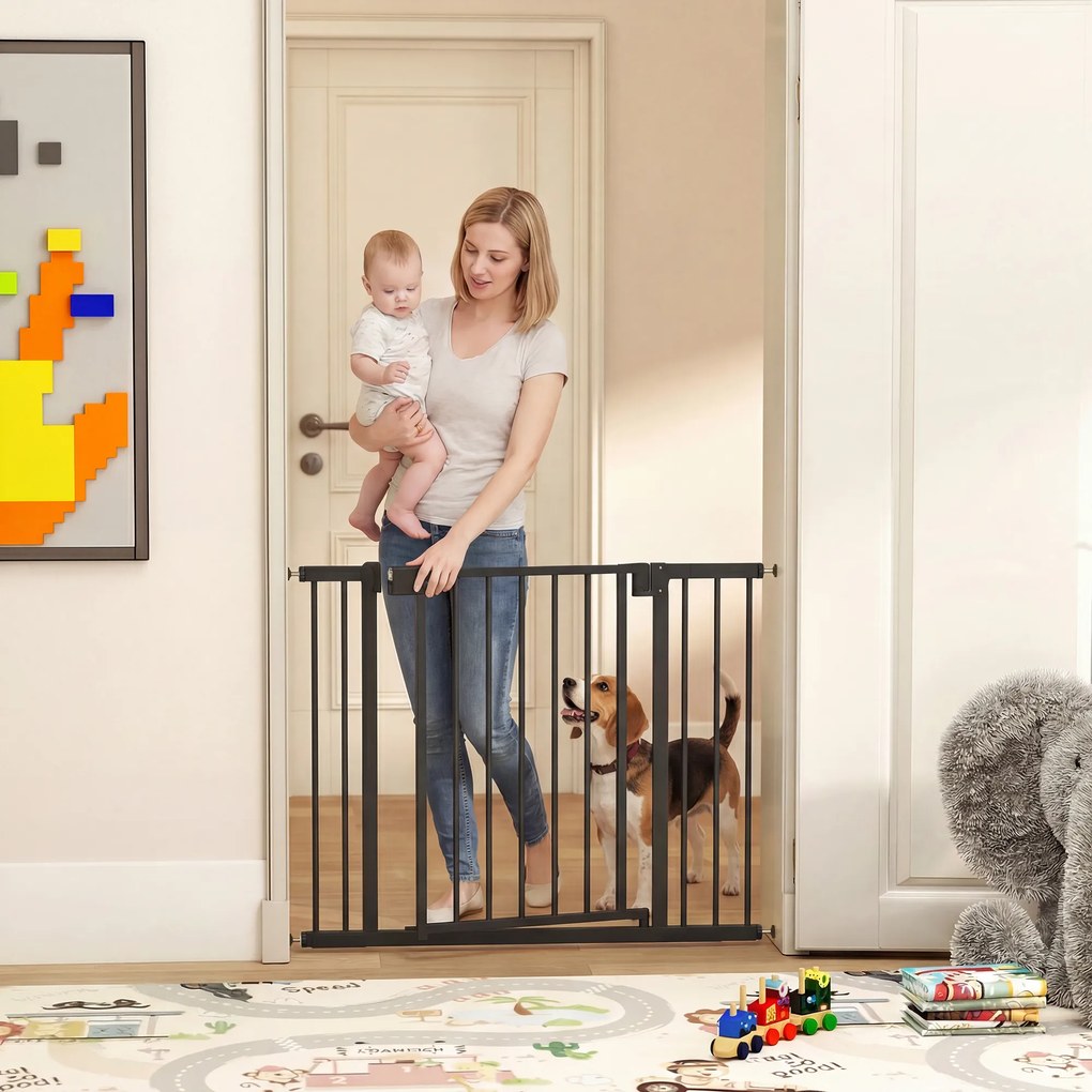 Barreira de Segurança para Cães e Bebés, 96 x 3 x 76 cm, Fixação por Pressão sem Perfuração, Preta