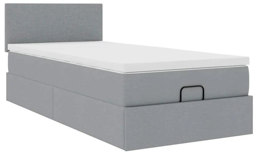 Cama Otomana com colchão & LEDs 90x200 cm tecido cinzento claro