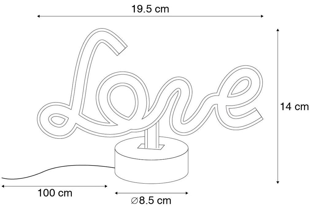 Candeeiro de Mesa Neon Vermelho Love com LED - Liebe Design