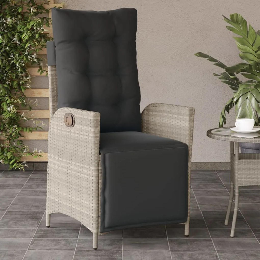 vidaXL Cadeira jardim reclinável c/ apoio para pés vime PE cinza claro