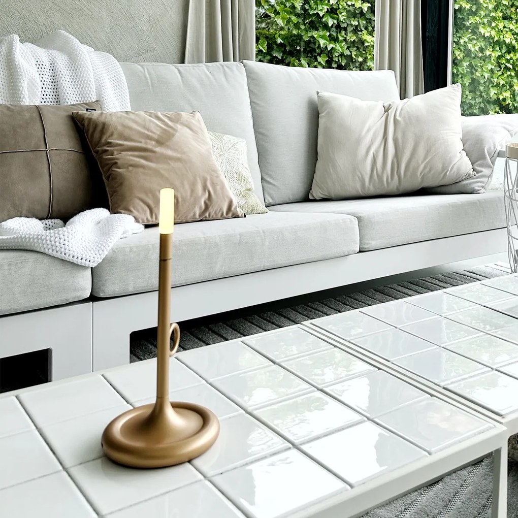 Conjunto de 2 candeeiros de mesa para exterior dourado com dimmer recarregável - Sjarel