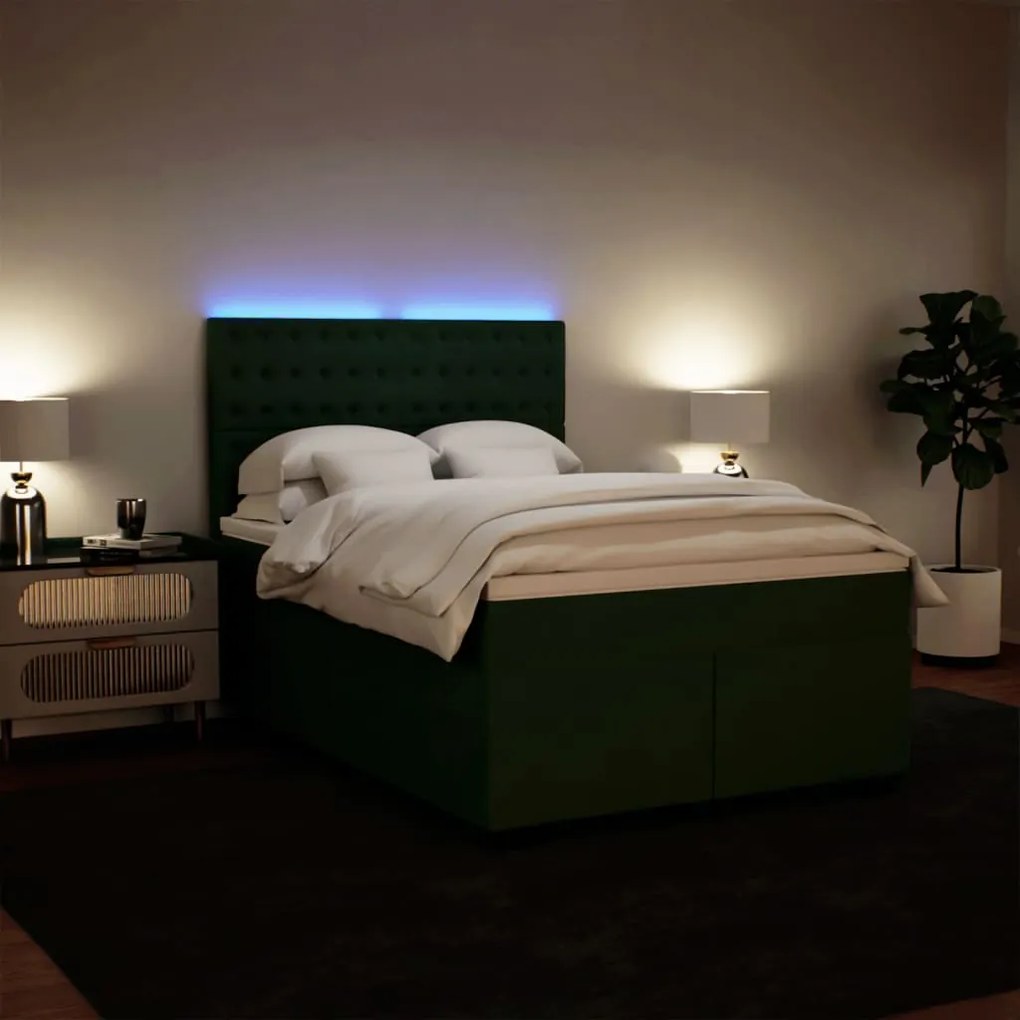 Cama com molas/colchão 160x200 cm veludo verde-escuro