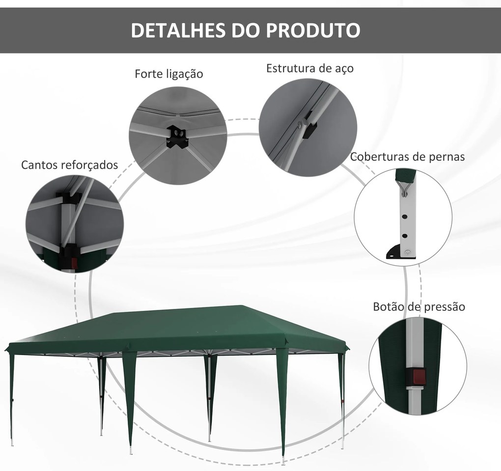 Tenda para Festas 6x3 m Tenda de Jardim com Altura Ajustável em 3 Níve