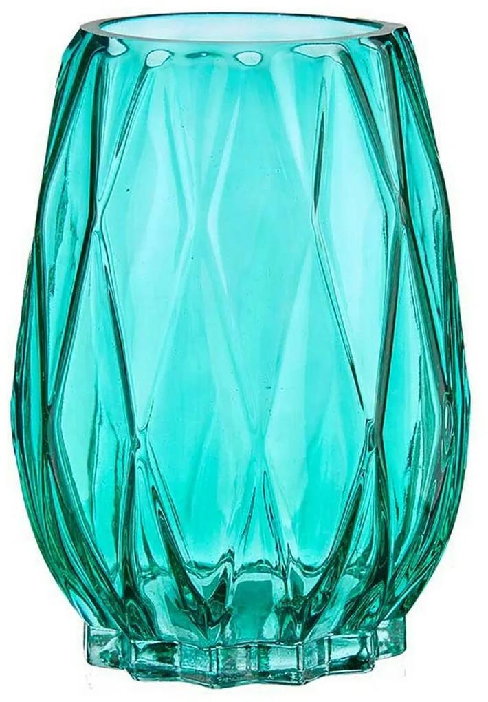 Vaso Lapidado Losangos Cristal Turquesa (13,5 x 19 x 13,5 cm)