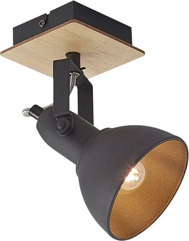 Foco industrial preto com madeira giratório e inclinável - Jakub