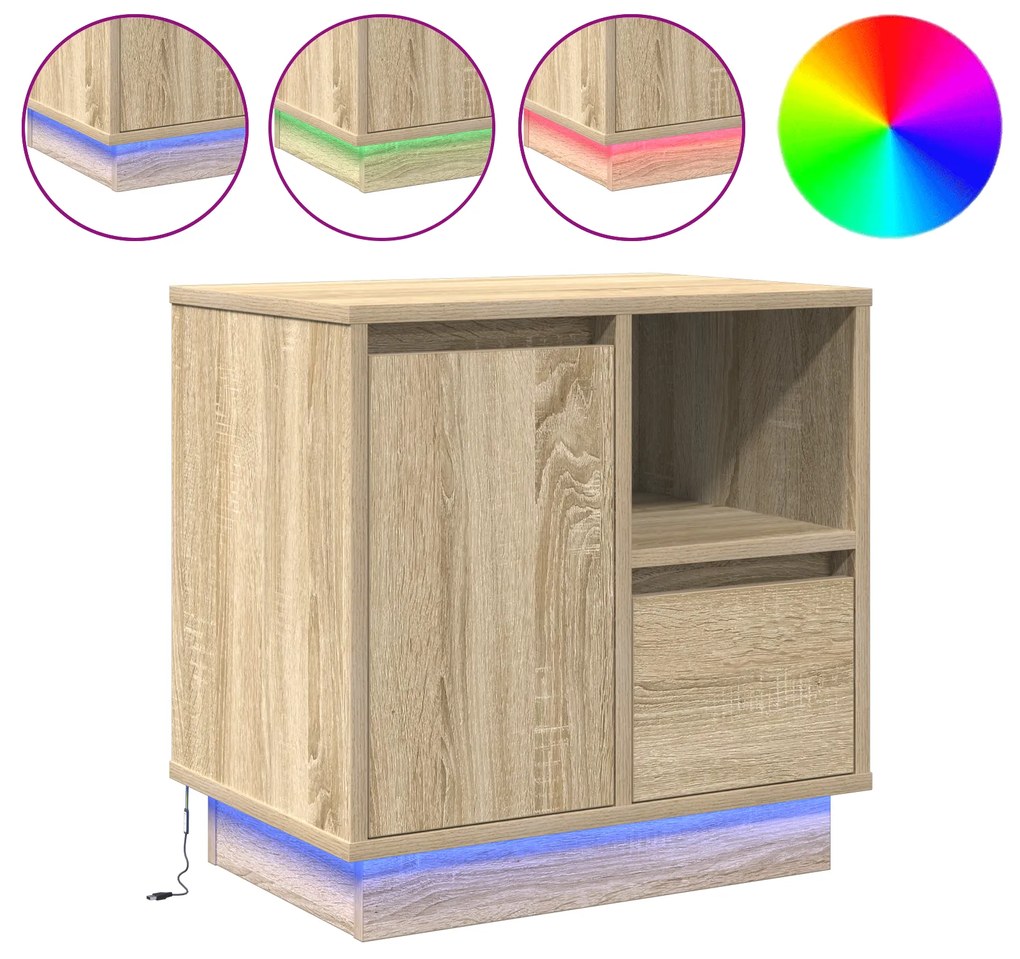 Criado-mudo com LED Carvalho Sonoma 50x34,5x50 cm