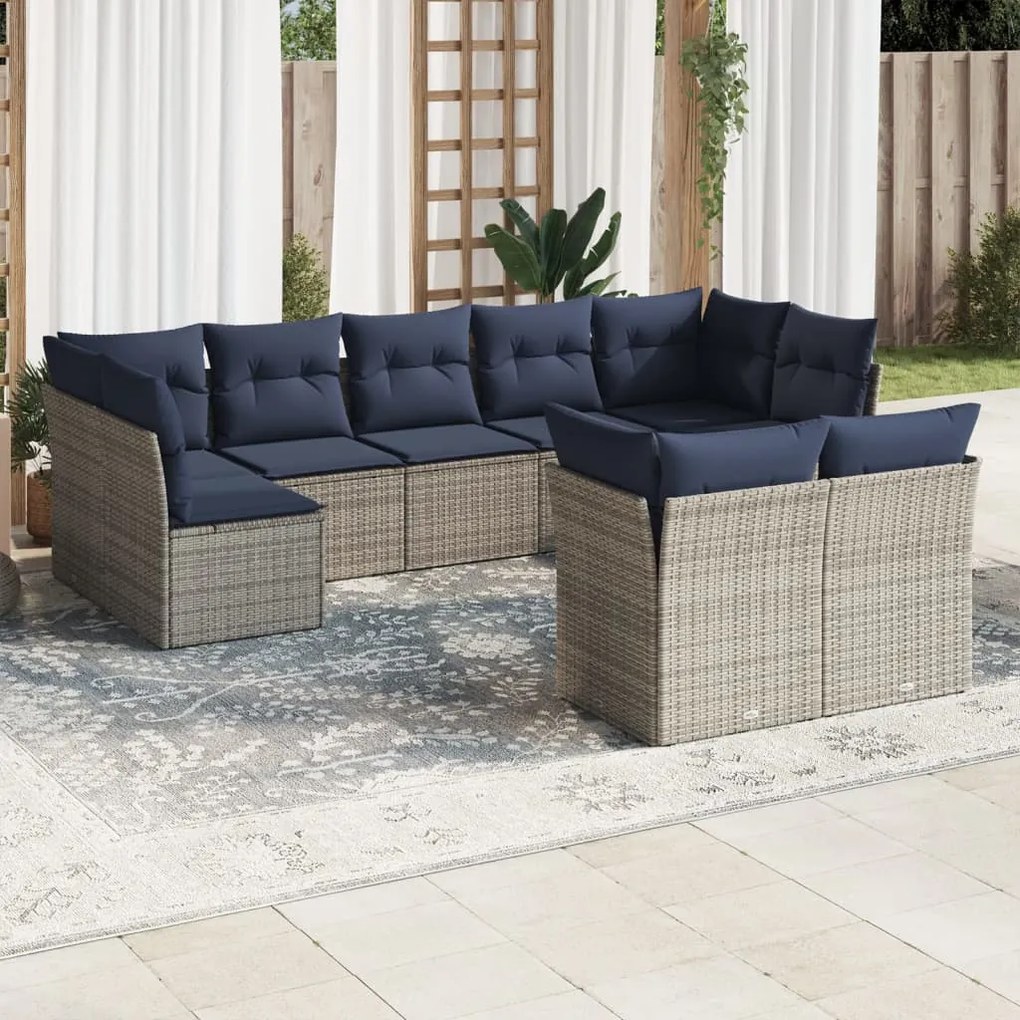 vidaXL 9 pcs conjunto sofás p/ jardim c/ almofadões vime PE cinzento