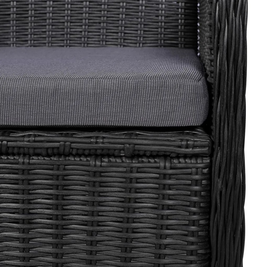 7 pcs conjunto de jantar para jardim vime PE preto