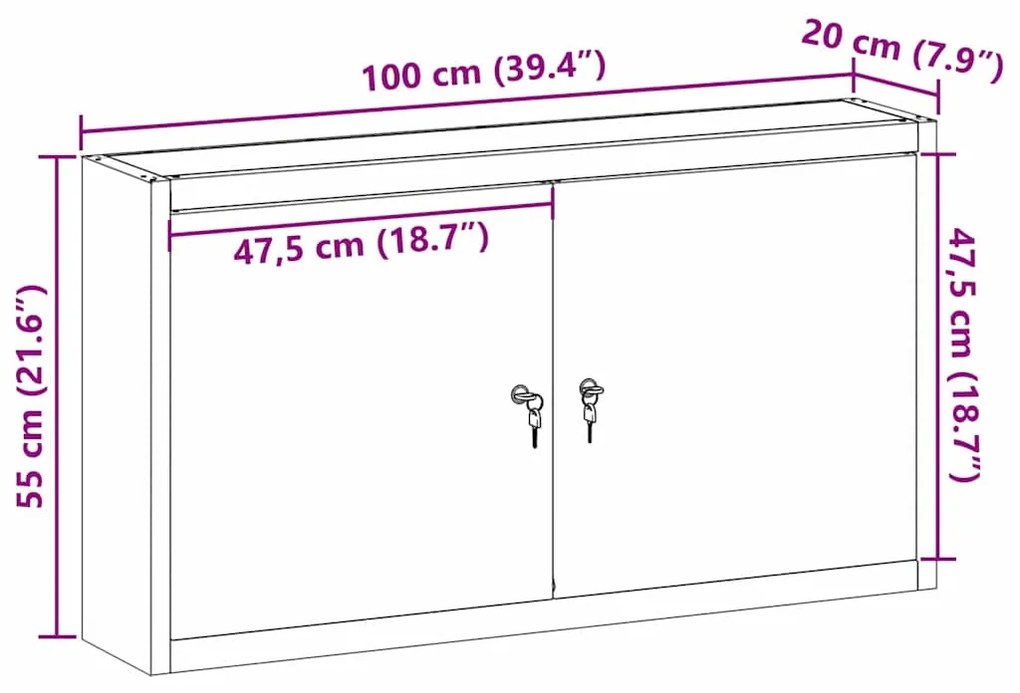 Armário de Ferramentas VidaXL Montado na Parede Preto 100x20x55 cm Aço