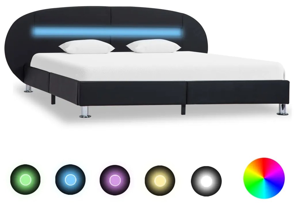 Estrutura de cama c/ LEDs 180x200 cm couro artificial preto