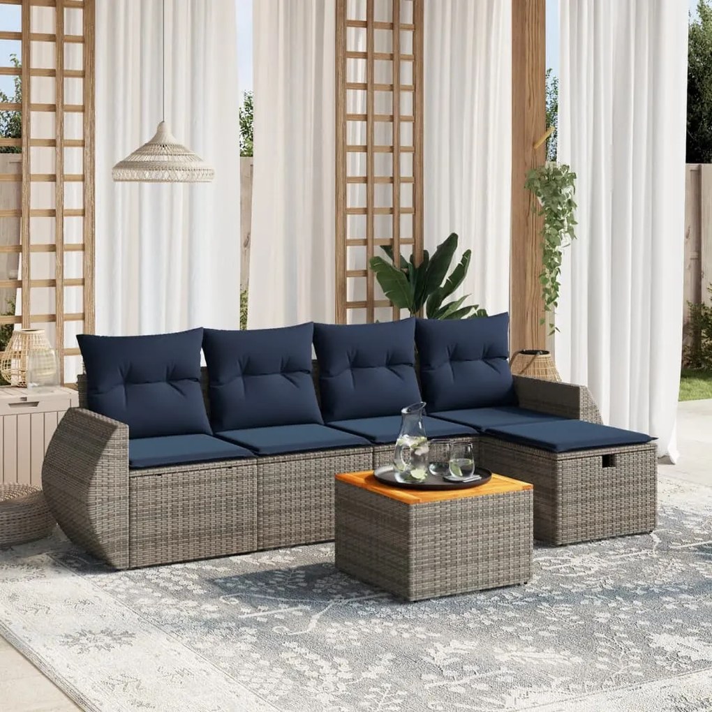 vidaXL 6 pcs conjunto sofás p/ jardim c/ almofadões vime PE cinzento