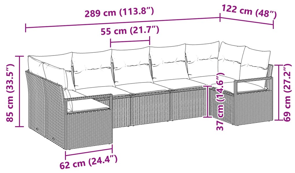 Conjunto Sofá Jardim 7 Peças com Almofadas Bege Rattan Poliéster