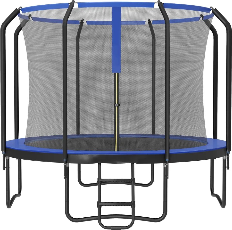 Trampolim para crianças 366 cm de jardim com rede de segurança, cobertura lateral preto-azul