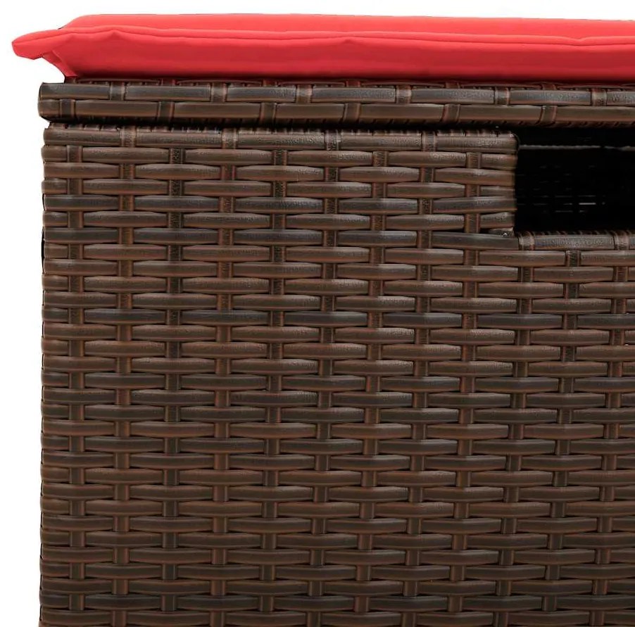 4 pcs conjunto sofás de jardim c/ almofadões vime PE castanho