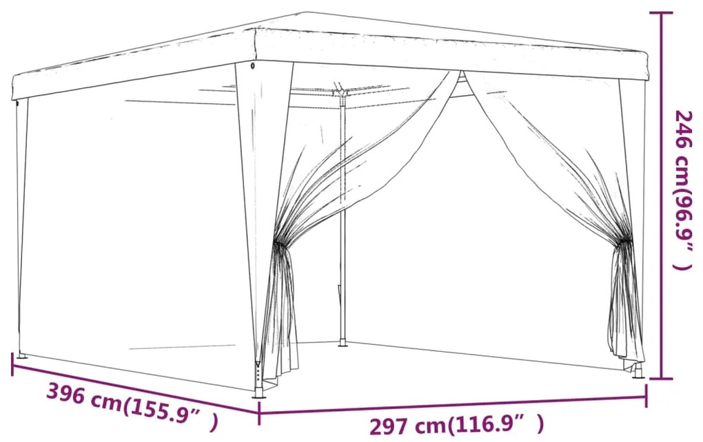 Tenda p/ festas c/ 4 paredes laterais rede 3x4 m PEAD vermelho