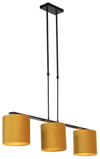 Candeeiro de suspensão com abajures de veludo amarelo com dourado 20cm - Combi 3 Deluxe Country / Rústico,Moderno