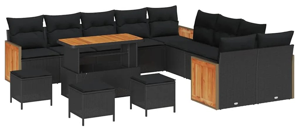Conjunto de Sofá para Jardim vidaXL de 14 Peças com Almofadas Preto Vi