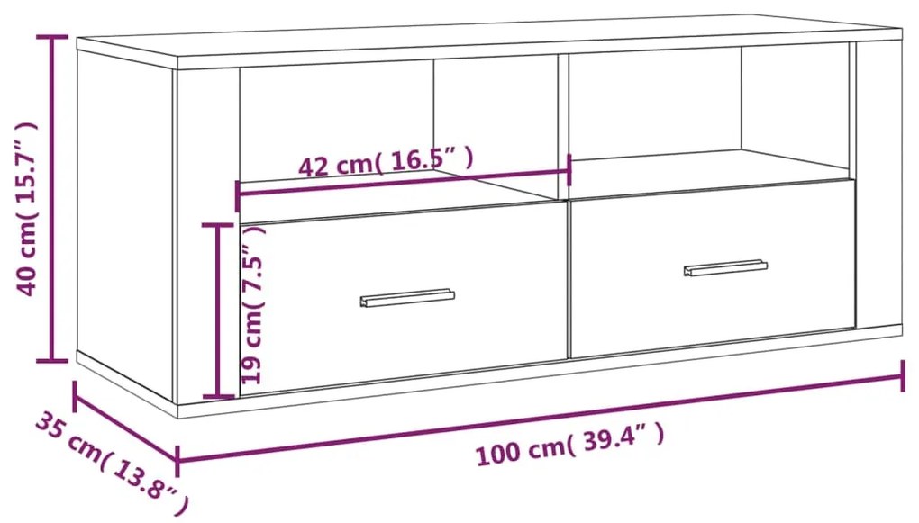 Móvel de TV 100x35x40 cm derivados de madeira cinzento sonoma