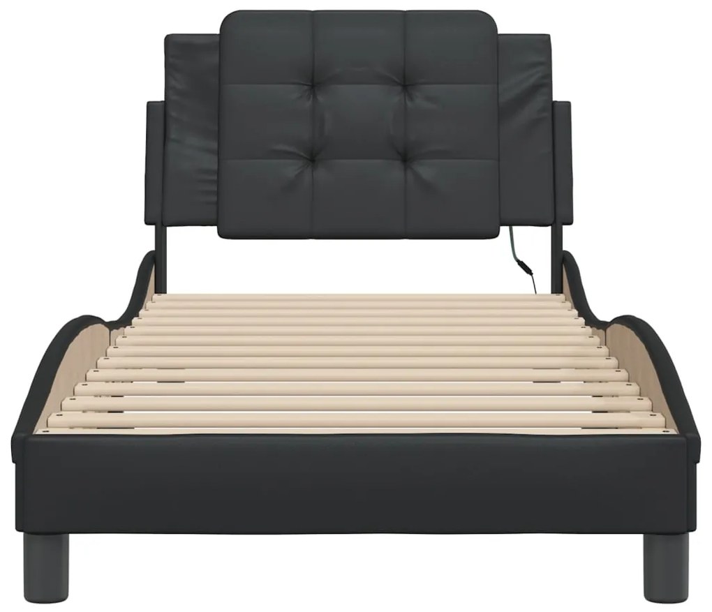 Estrutura de cama c/ luzes LED 90x190 cm couro artificial preto