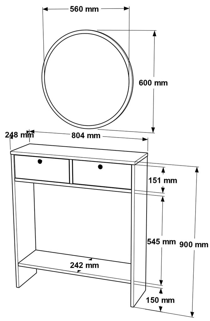 Consola de Entrada "Elegance" com Espelho – Branco - 80.4x24.2x90 cm –