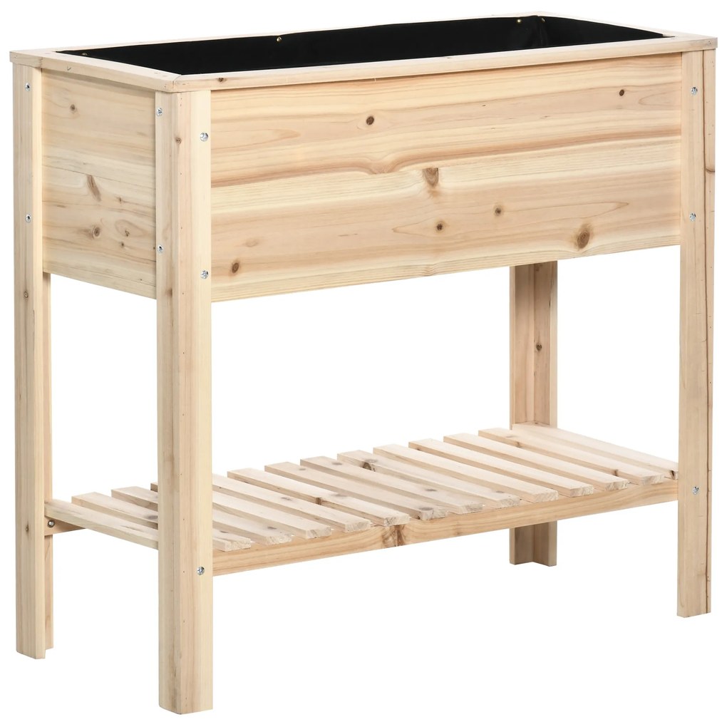 Outsunny Horta Vertical Elevada de Madeira 90x40x81cm Mesa de Cultivo de Jardim com Prateleira Inferior e 2 Orifícios de Drenagem para Cultivos de Plantas Flores Natural