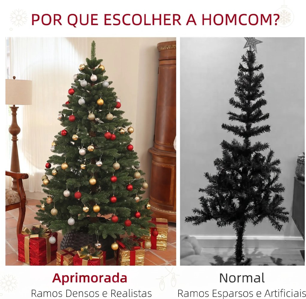 Árvore de Natal Artificial 180 cm com 1050 Ramos e Base de Aço Dobrável Montagem Rápida para Interior Ø120x180 cm Verde